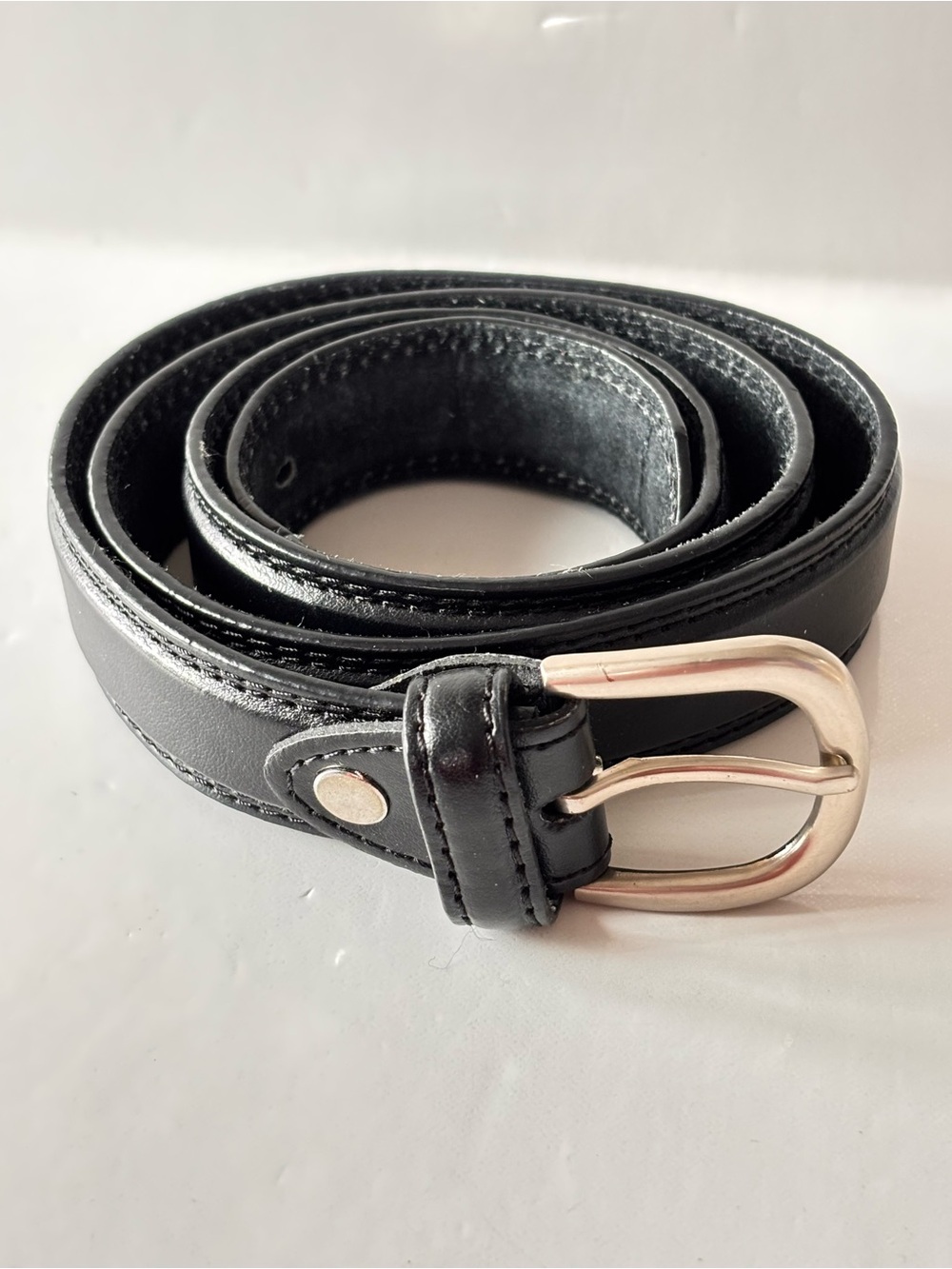 Classic Black Leather Italian Belt with Silver Buckle
